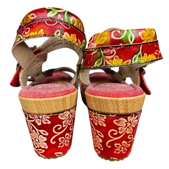 L’artiste By Springstep Quintero Red Floral Wedge Sandal Size 39 US 8.5 - Picture 8 of 10